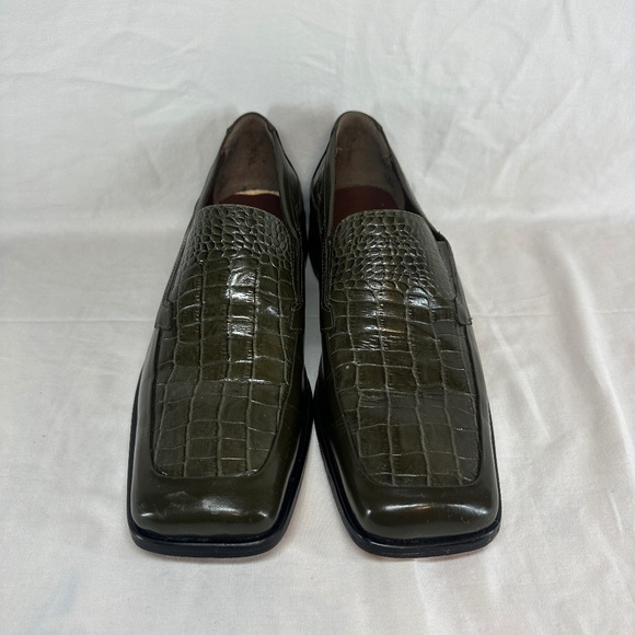 VINTAGE Stacy Adams Shoes Mens Size 11 Green Croc Embossed Leather Loafers 23311 - Picture 1 of 15